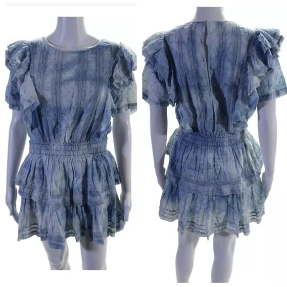 LoveShackFancy Natasha Dress Washed Denim Blue Ruffle Mini - Picture 7 of 11
